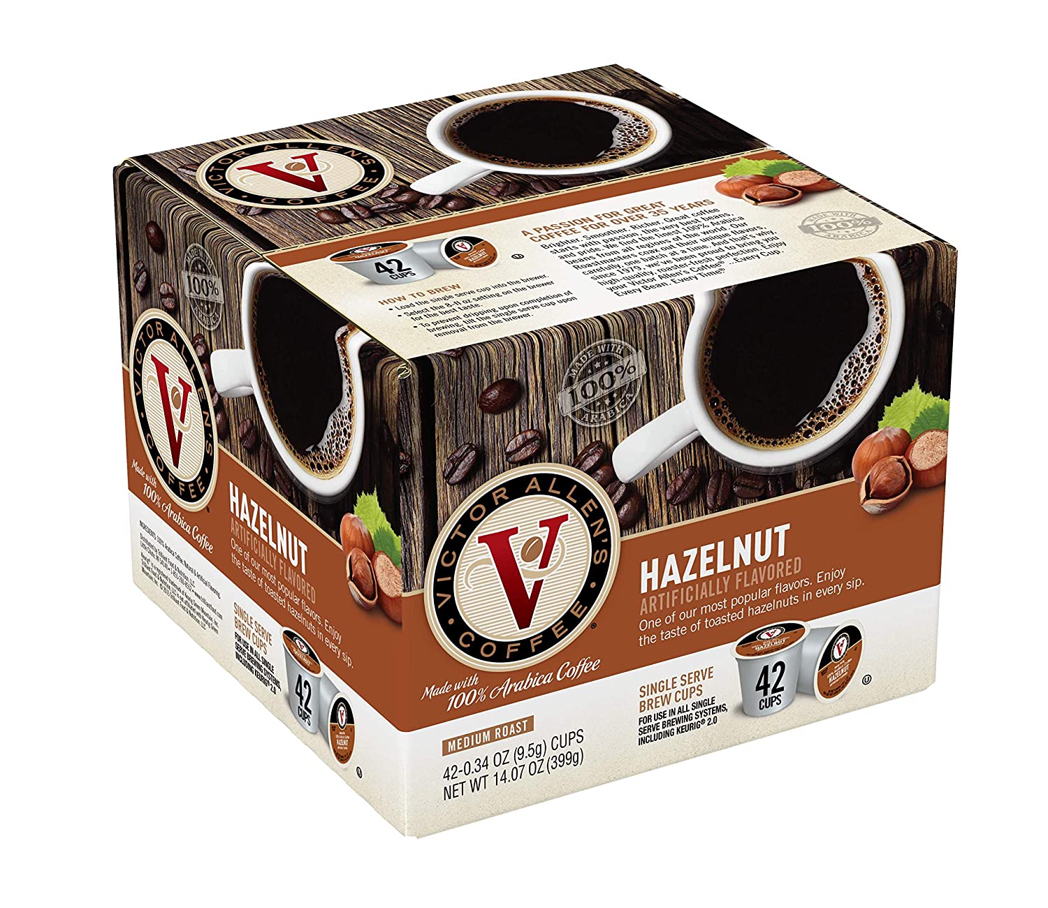 Victor Allen's FG014586 Hazelnut for K-Cup Keurig 2.0 Brewers. 42 Count. Victor Allen's Coffee Medium Roast Single Serve Coffee Pods