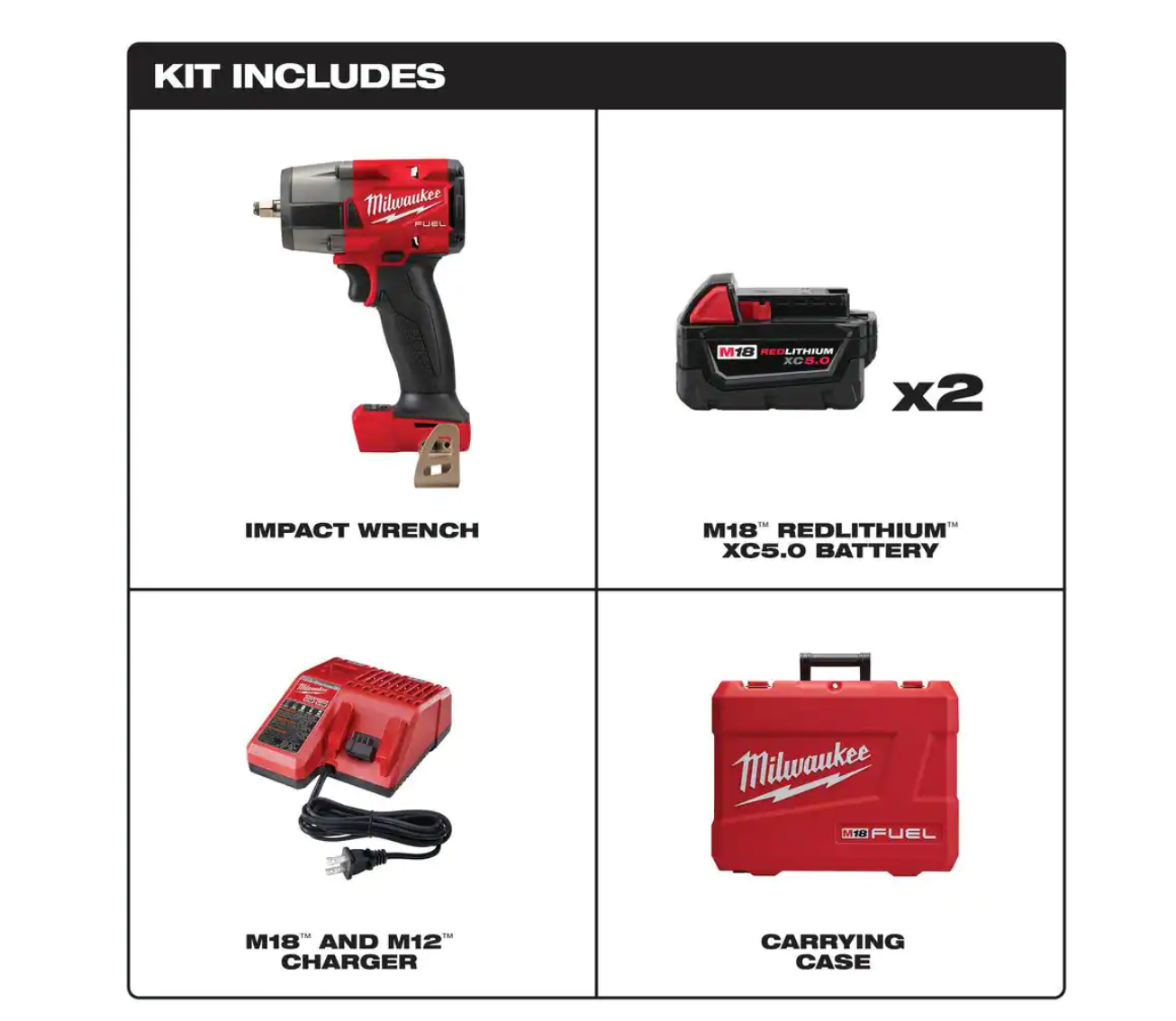 Milwaukee 2960-22 M18 FUEL GEN-2 18V Lithium-Ion Mid Torque Brushless Cordless 3/8 in. Impact Wrench with Friction Ring Kit