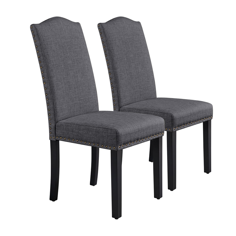 Alden Design 2pcs Tufted High Back Dining Chair. Gray