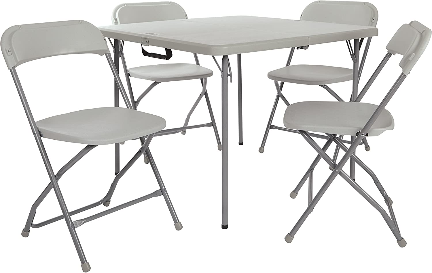 Office Star Resin 5-Piece Folding Square Table and Chair Set. Light Grey