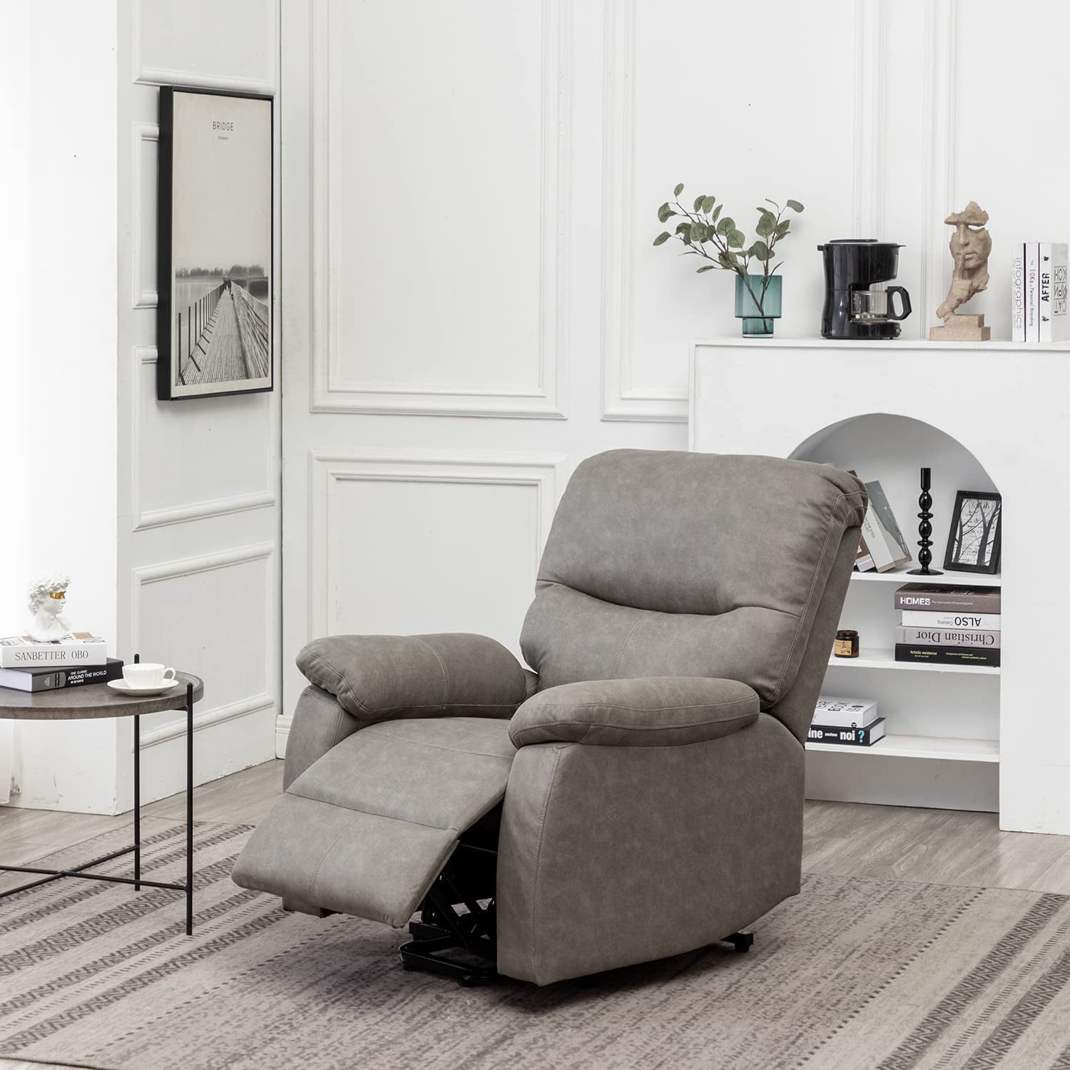 Erommy Power Lift Recliner Chair. Fabric Recliners with Vibration Massage and Heat. Electric Recliner Sofa for Elderly. Grey