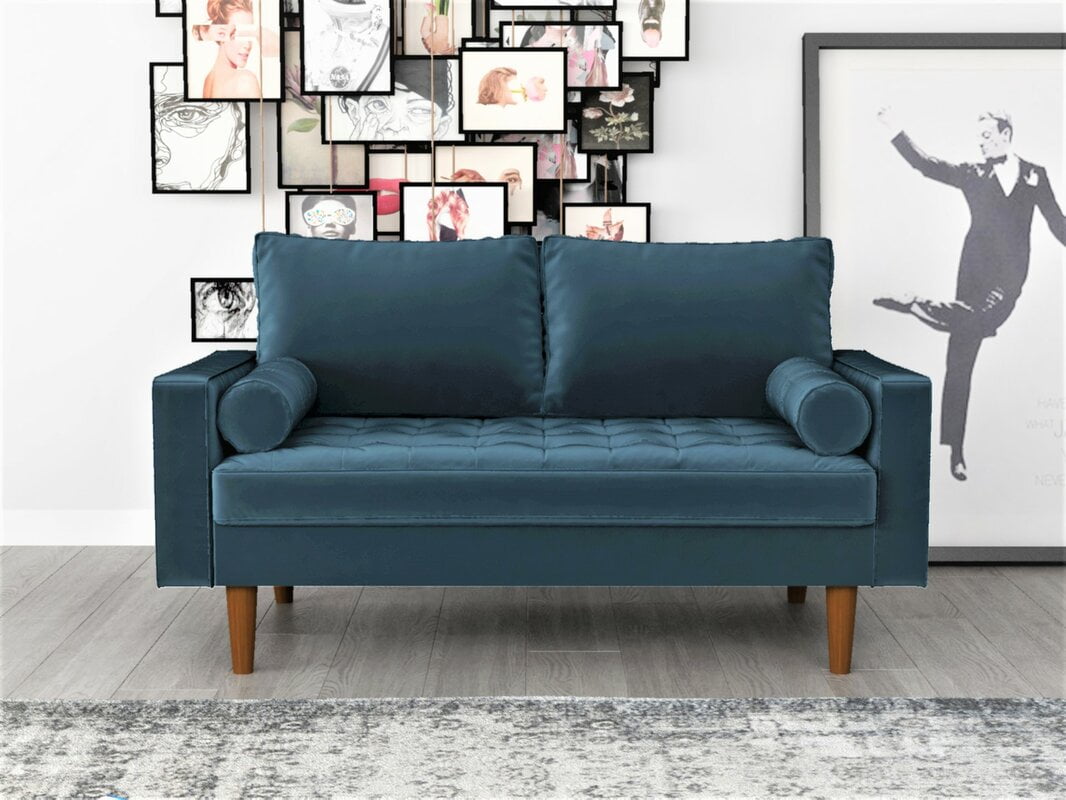 US Pride Furniture Mac Velvet Loveseat. Teal Blue
