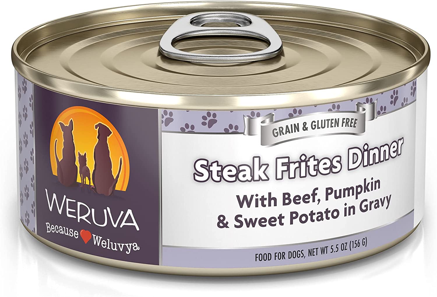 Weruva Steak Frites Dinner with Beef. Pumpkin & Sweet Potatoes in Gravy Grain-Free Canned Dog Food 5.5 Ounce (Pack of 24)