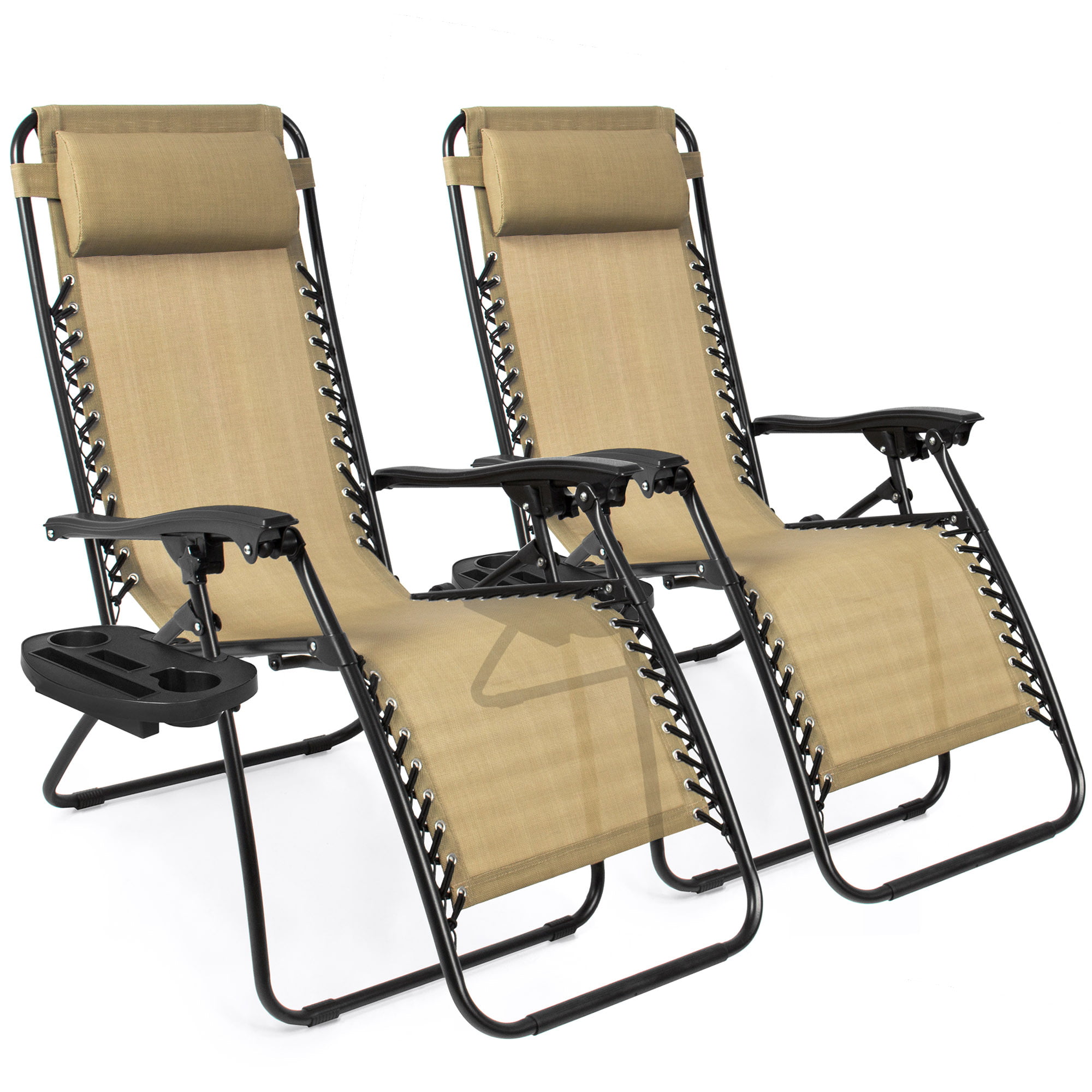 Best Choice Products Set of 2 Zero Gravity Lounge Chair Recliners for Patio. Pool w/ Cup Holder Tray - Beige