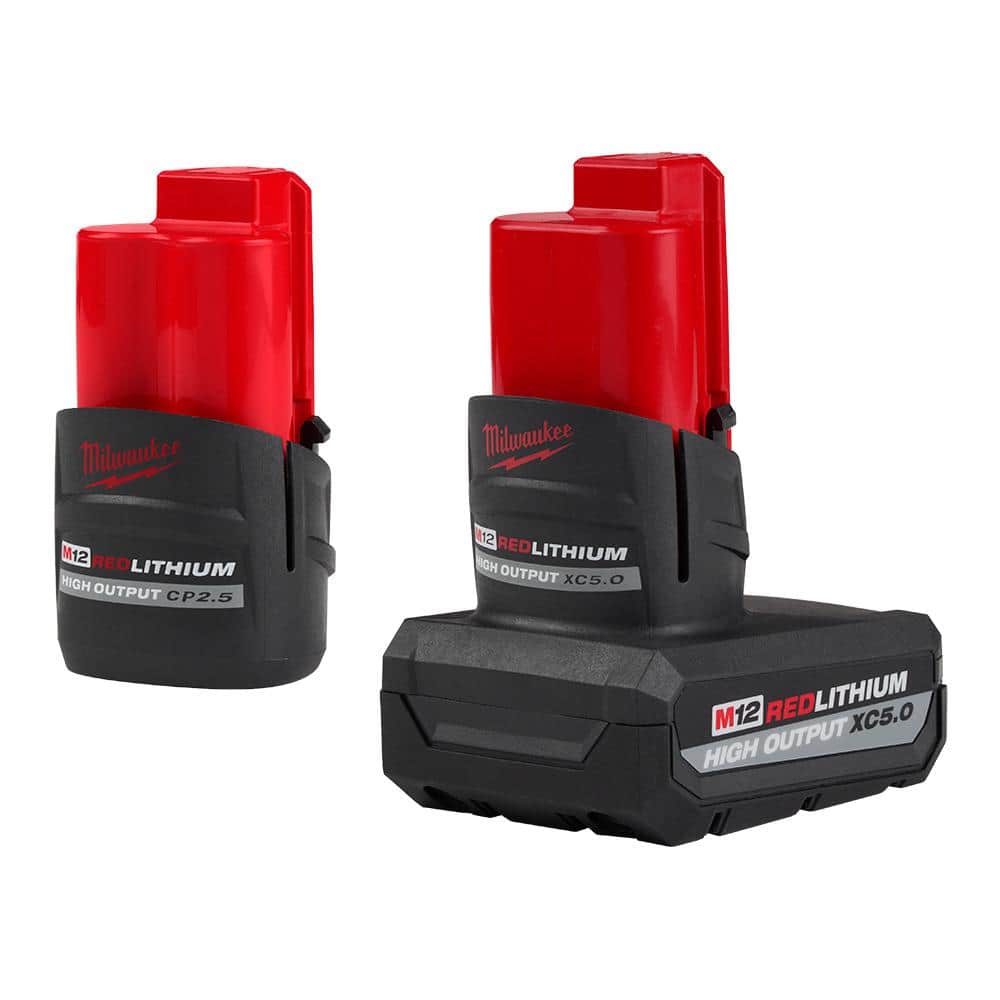 Milwaukee 48-11-2452S M12 12V Lithium-Ion XC High Output 5.0Ah Battery Pack W/High Output 2.5Ah Battery Pack
