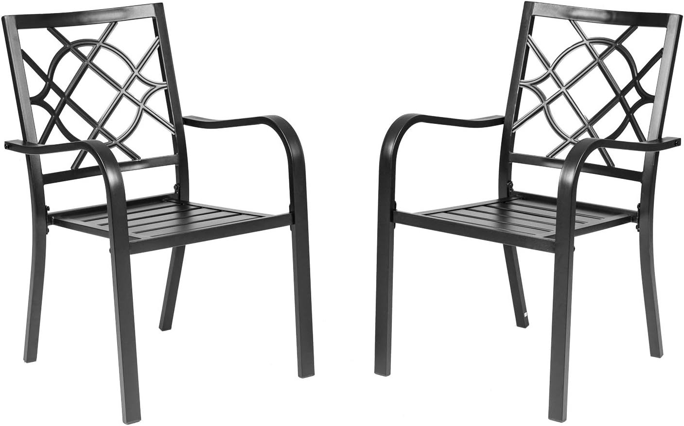 Incbruce 300lbs Patio Chairs Set of 2 Outdoor Dining Chairs. Metal Frame Stackable Patio Dining Chairs. Wrought Iron Black Outdoor Chairs with Armrest for Garden. Poolside. Backyard