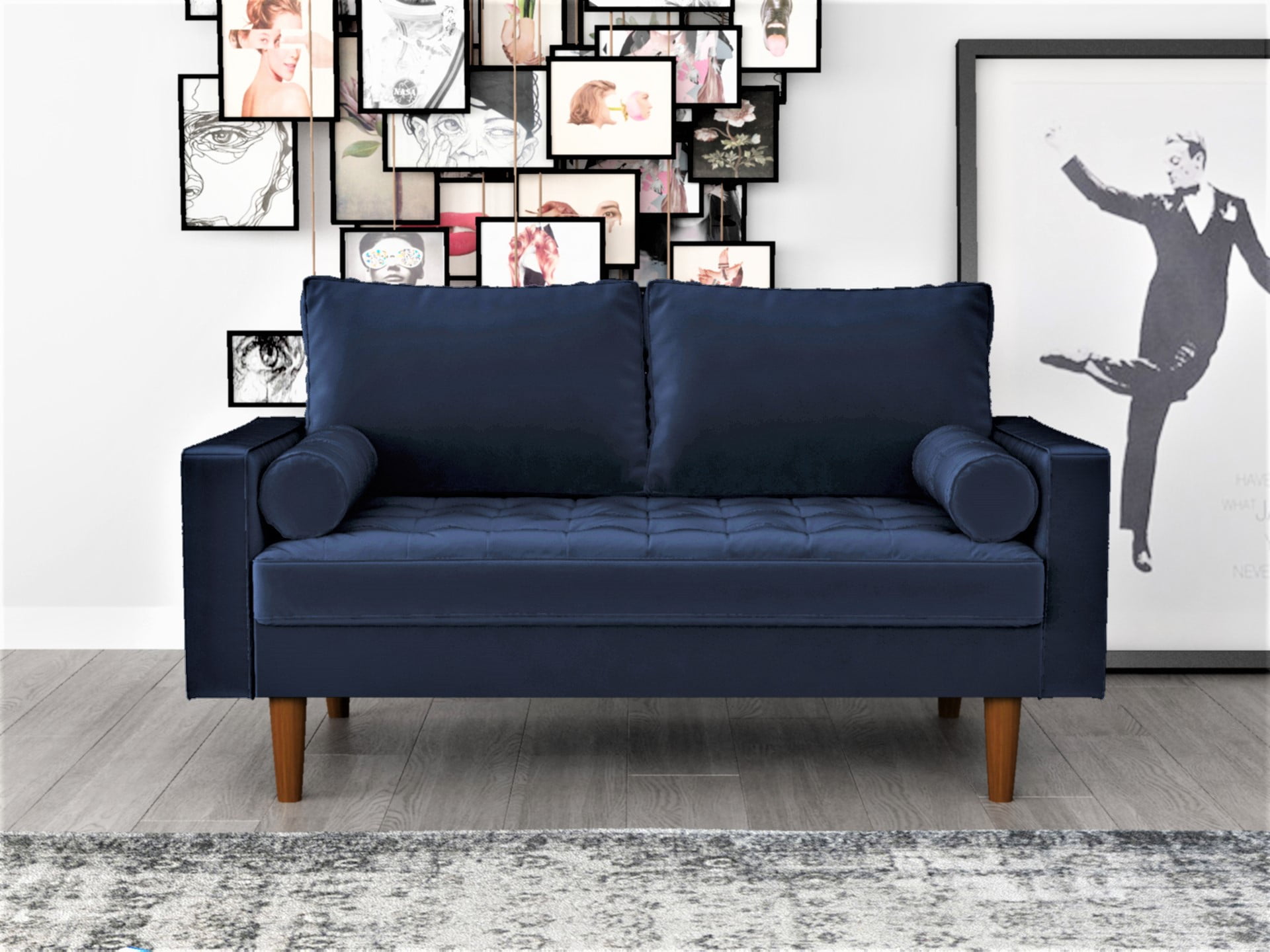 US Pride Furniture Mac Velvet Loveseat. Navy Blue