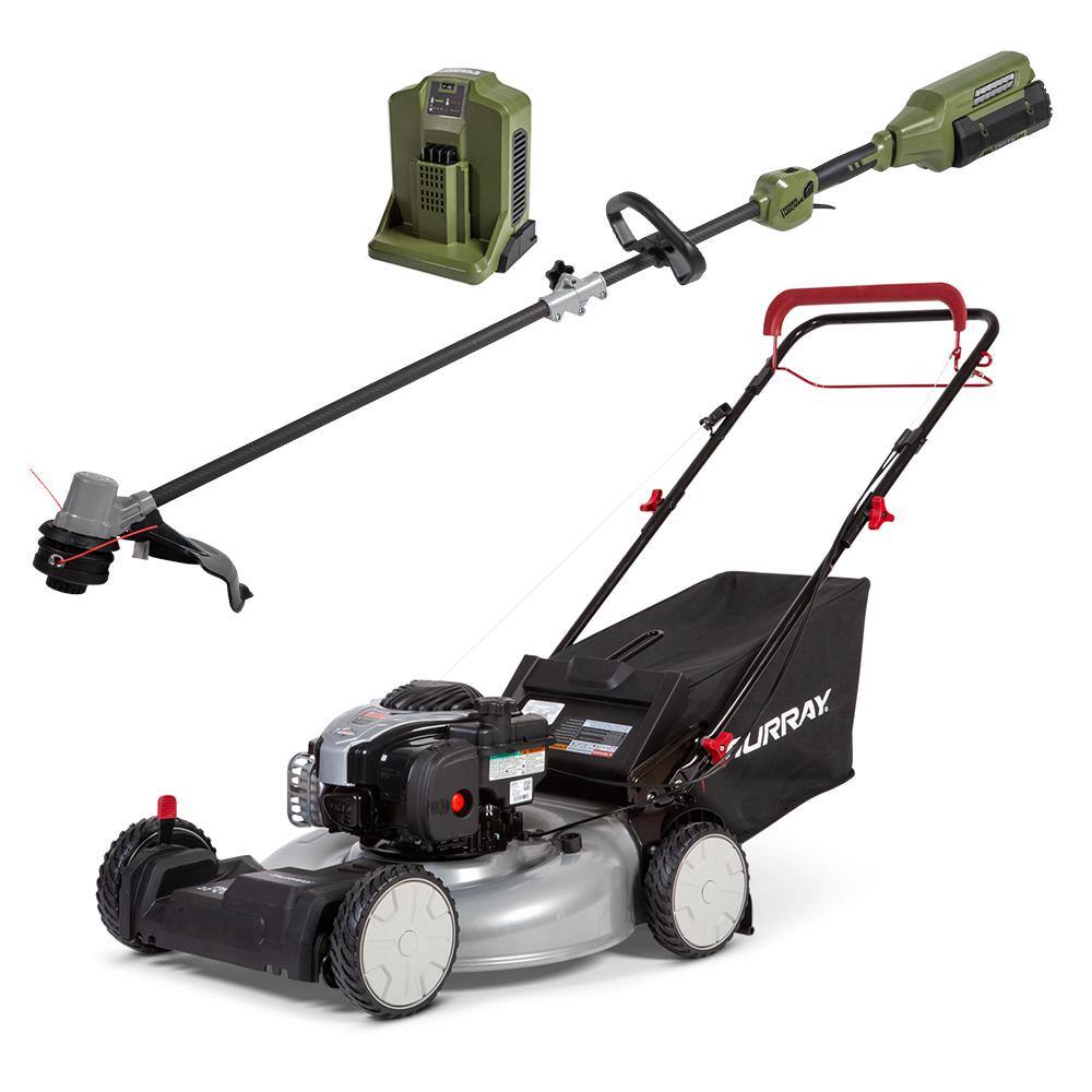 Murray MYSMGMTC-BD 22in 140cc Briggs & Stratton Self Propelled Gas Mower. Green Machine 62V 16″ Carbon Fiber String Trimmer.battery.charger
