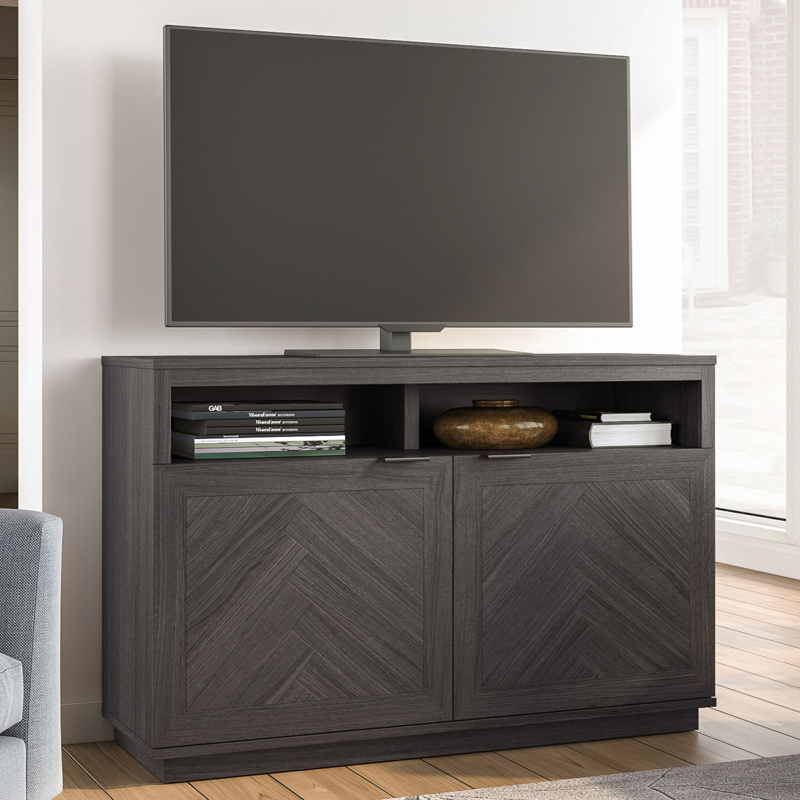 Better Homes & Gardens Herringbone TV Stand For TVs up to 55. Gray