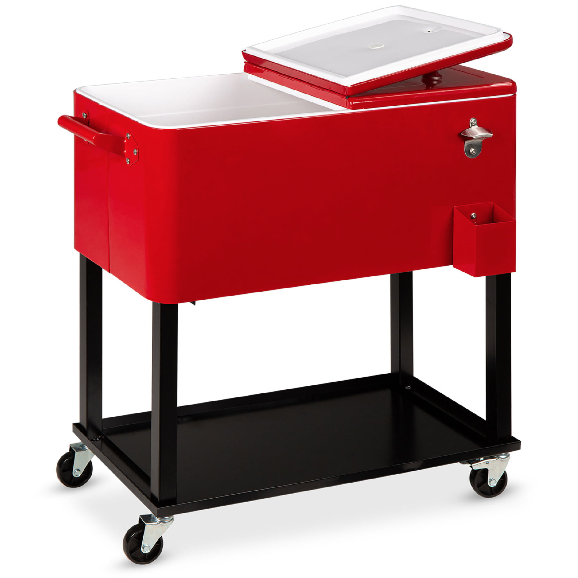 Best Choice Products 80qt Steel Rolling Cooler Cart w/ Bottle Opener. Catch Tray. Drain Plug. Locking Wheels - Red
