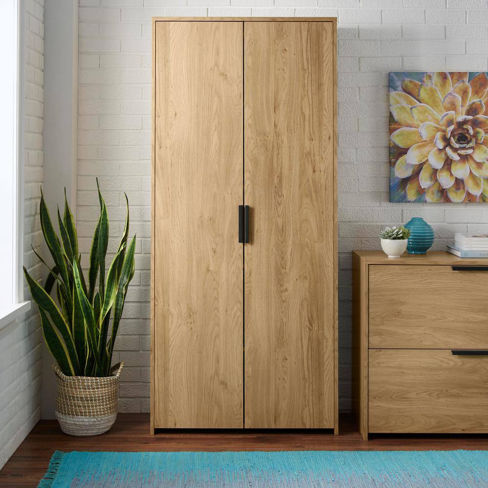StyleWell Braxten Light Oak Brown Storage Cabinet with Double Panel Doors (71″ H x 31.5″ W)