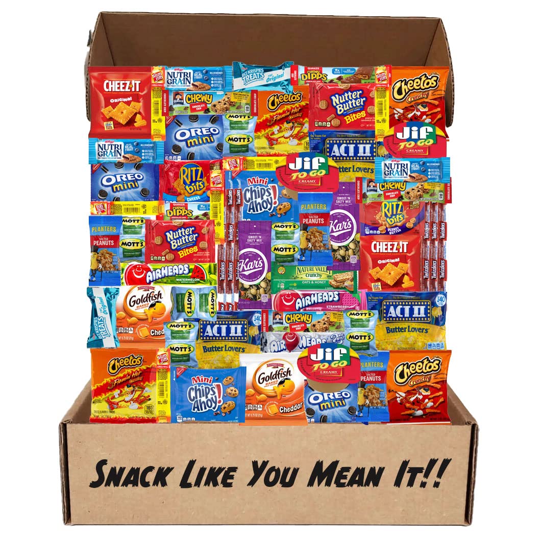 The Snack Shack 60 Snack Box - Quality Snacks Variety Pack for Adults Students Soldiers Inmates
