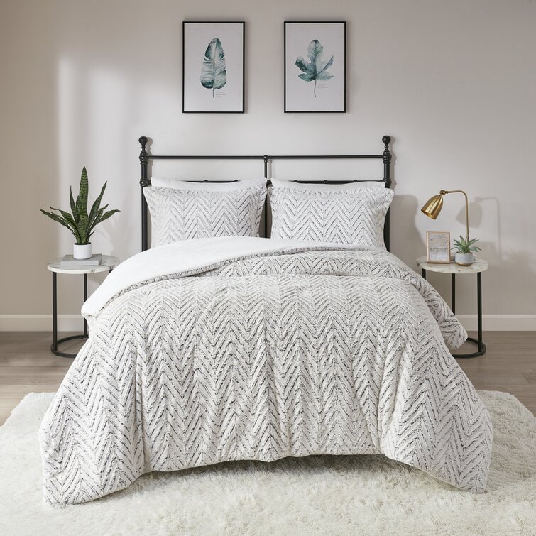 Caureen Ivory and Grey Ultra Plush Down Alternative Comforter Set
