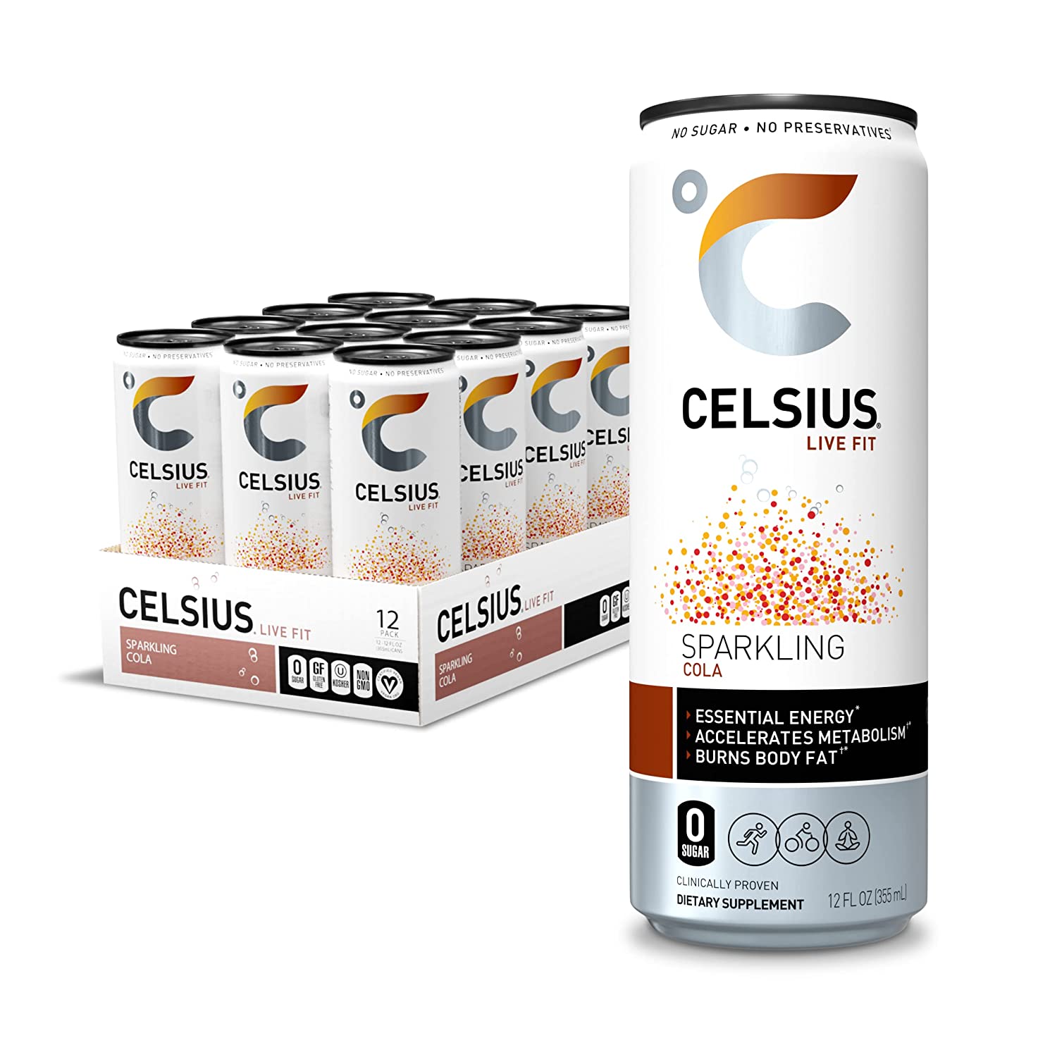 CELSIUS Essential Energy Drink 12 Fl Oz. Sparkling Cola (Pack of 12)