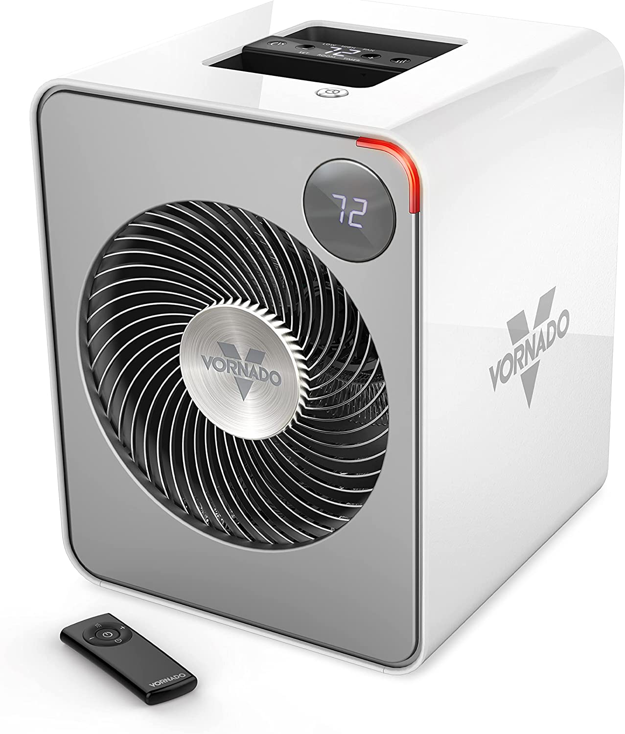 Vornado VMH500 Whole Room Metal Heater with Auto Climate. 2 Heat Settings. Adjustable Thermostat. 1-12 Hour Timer. and Remote. Ice White