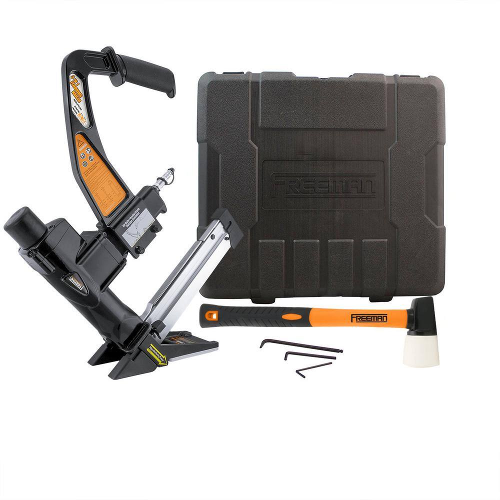 Freeman  Pneumatic 3-in-1 15.5-Gauge and 16-Gauge 2 in. Flooring Nailer/Stapler with Flooring Mallet. Base Plates and Case