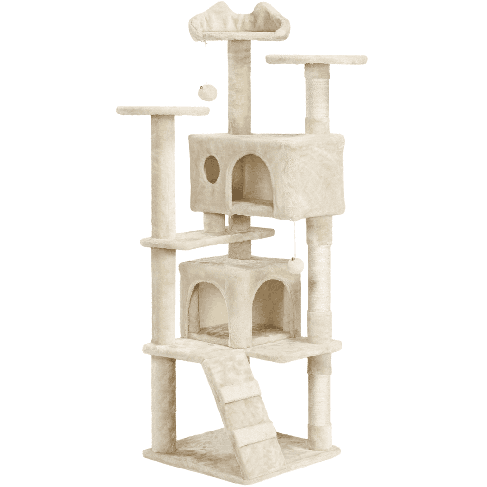 SmileMart 62”H Double Condo Cat Tree with Scratching Post Tower. Beige