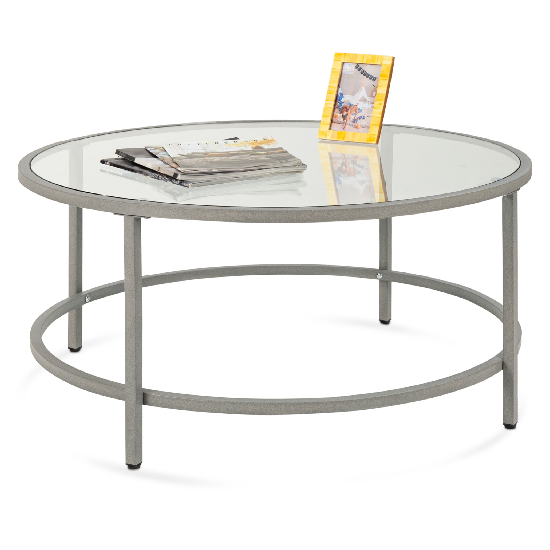 Best Choice Products 36in Round Tempered Glass Coffee Table for Home. Living Room. Dining Room - Gray