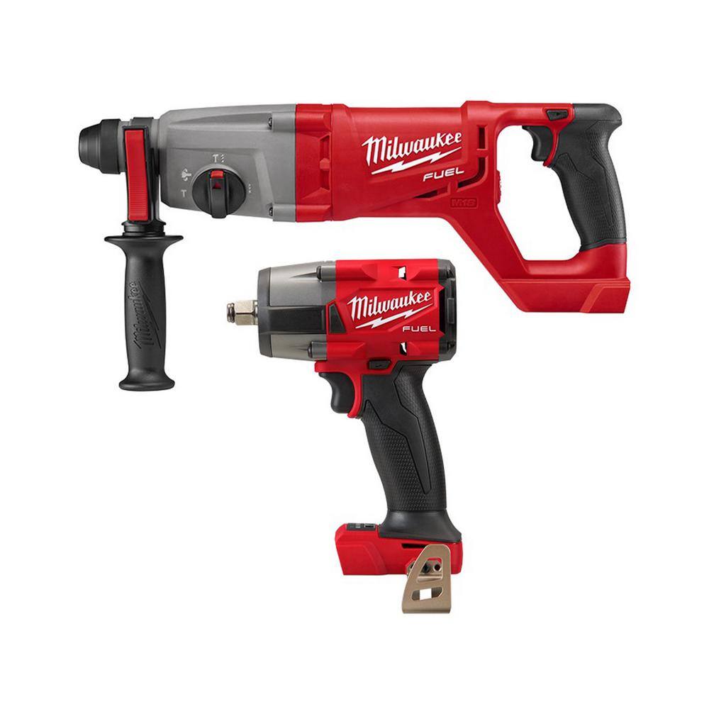 Milwaukee 2713-20-2962-20 M18 FUEL 18V Lithium-Ion Brushless Cordless 1 in. SDS-Plus D-Handle Rotary Hammer and 1/2 in. Impact Wrench (2-Tool)