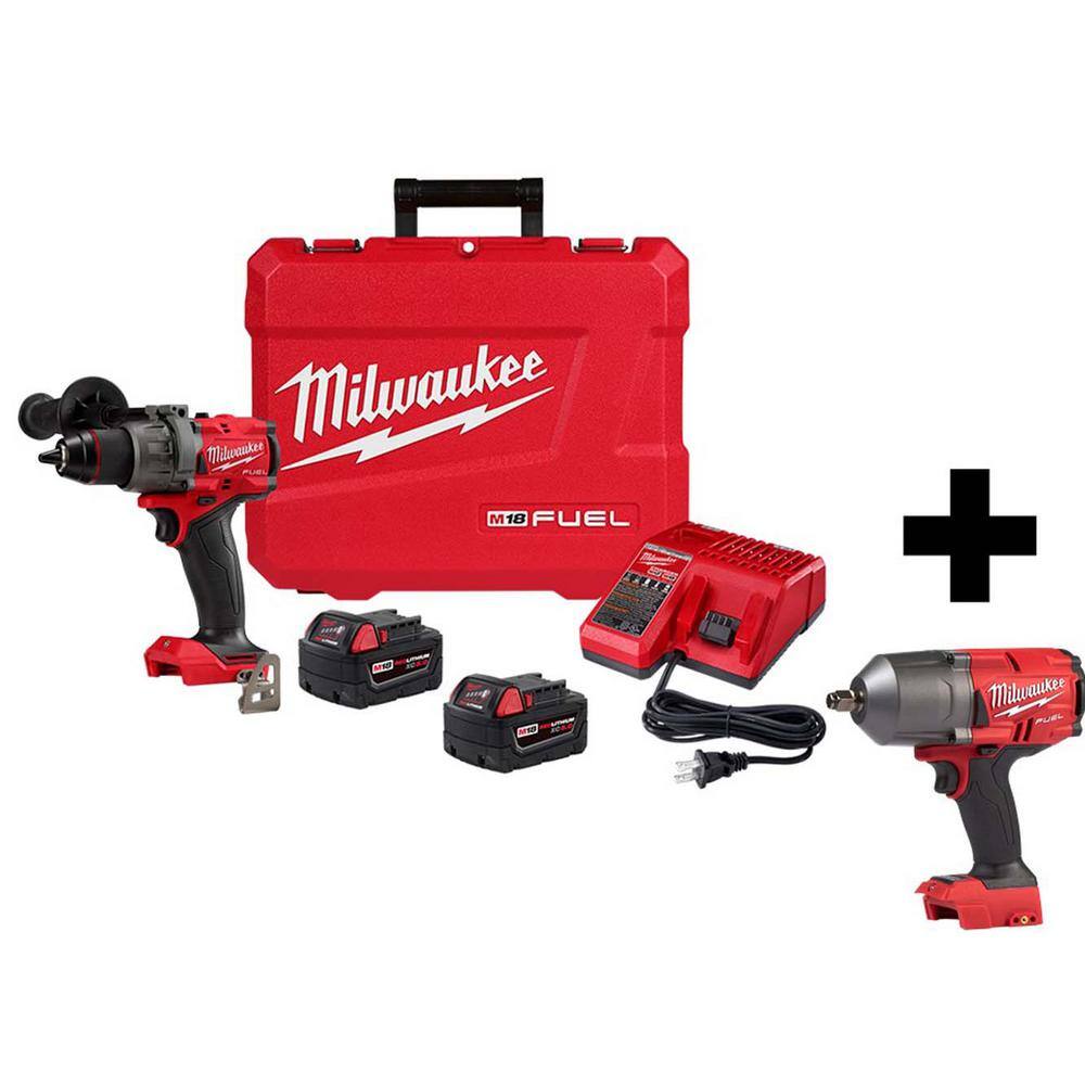 Milwaukee 2904-22-2767-20 M18 FUEL 18-Volt Lithium-Ion Brushless Cordless 1/2 in. Hammer Drill Driver Kit with M18 FUEL High-Torque Impact