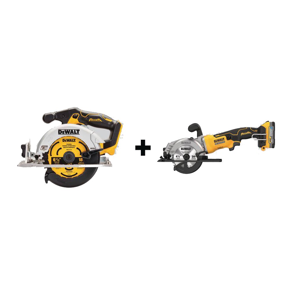 DEWALT DCS565BWCS571E1 Atomic 20-Volt MAX Lithium-Ion Cordless Brushless 4-1/2 in. Circular Saw & 6-1/2 in. Circ Saw w/1.7Ah Battery & Charger
