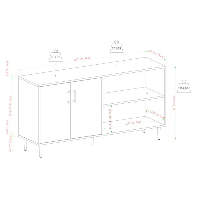 Walker Edison LW58BMHPASSW Transitional White TV Stand (Accommodates TVs up to 60-in)