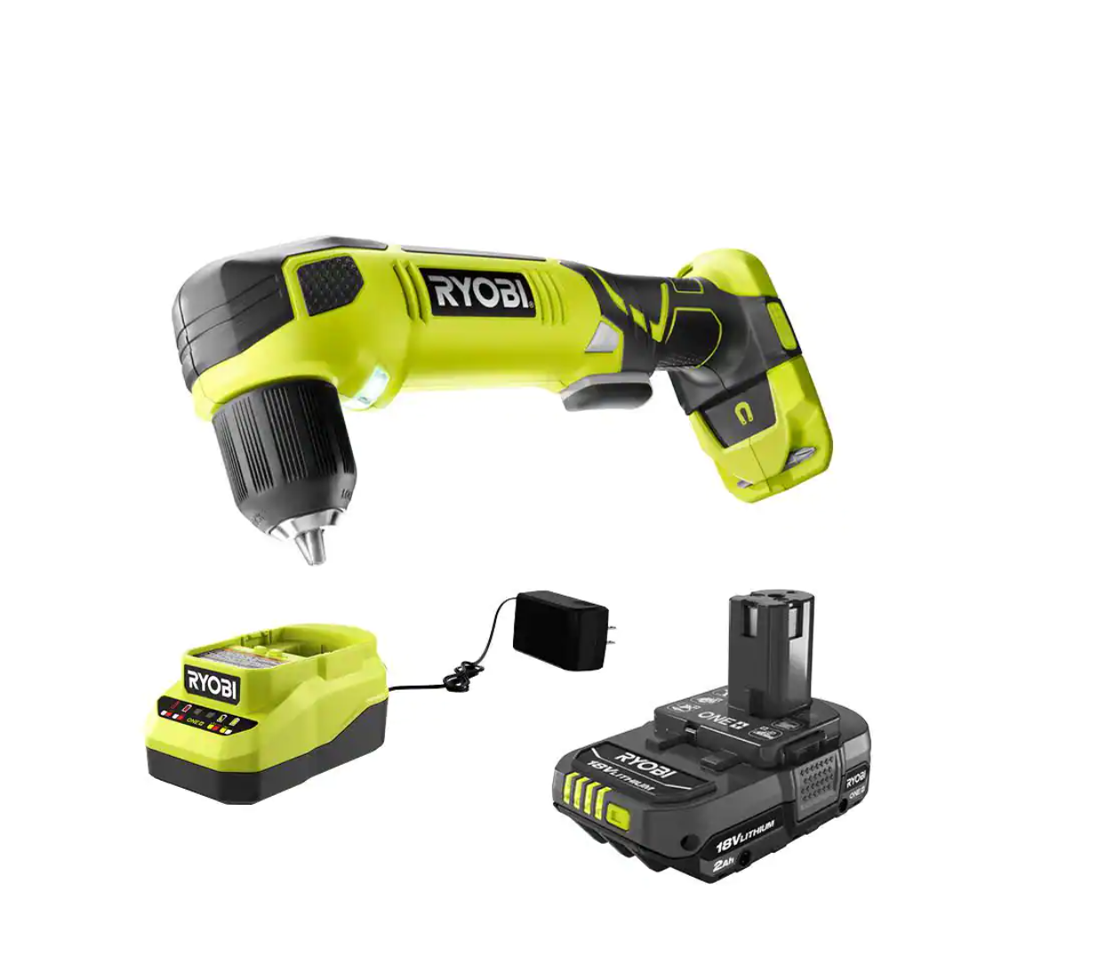 RYOBI P241-PSK005 ONE+ 18V Cordless 3/8 in. Right Angle Drill with 2.0 Ah Battery and Charger