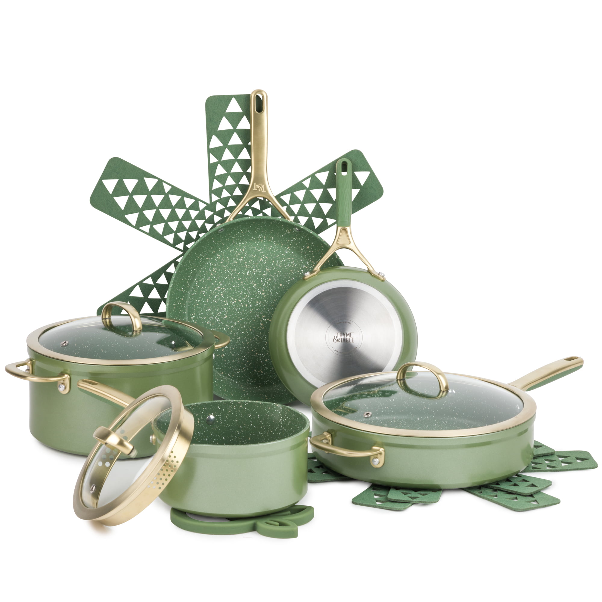 Thyme & Table Nonstick 12 Piece Supreme Cookware Set. Olive