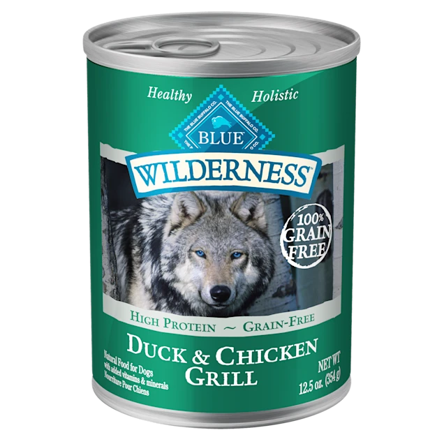 Blue Buffalo Blue Wilderness Duck & Chicken Grill Canned Dog Food. 12.5 oz.. Case of 12