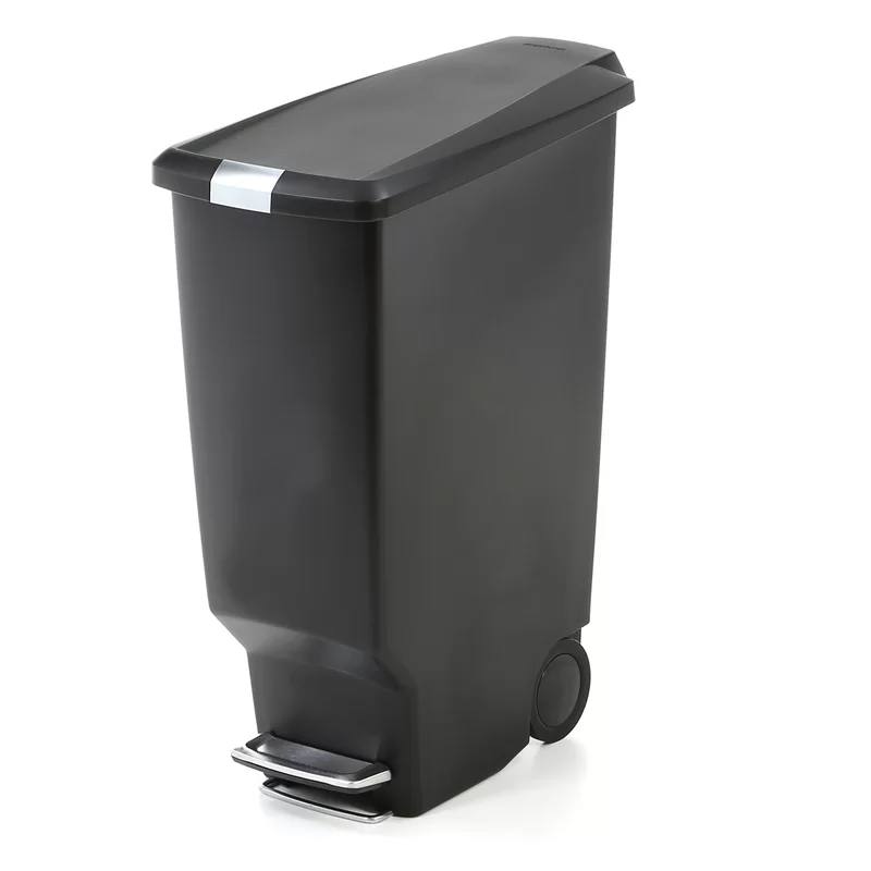 simplehuman 40 Liter / 10.6 Gallon Slim Kitchen Step Trash Can With Secure Slide Lock. Black Plastic