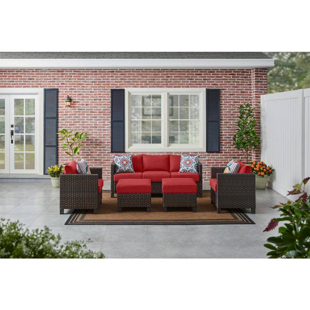 StyleWell  Sharon Hill 5-Piece Wicker Patio Conversation with Chili Cushions