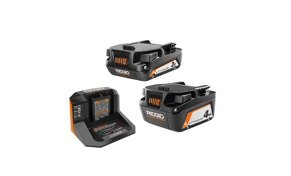 RIDGID AC87024SB2 18V Lithium-Ion (1) 4.0 Ah Battery. (1) 2.0 Ah Battery. and 18V Charger