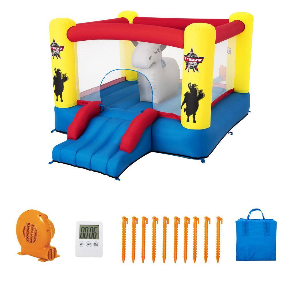Bestway 53401E-BW Brave the Bull Multicolor PVC Indoor or Outdoor Inflatable Bounce House with Air Blower