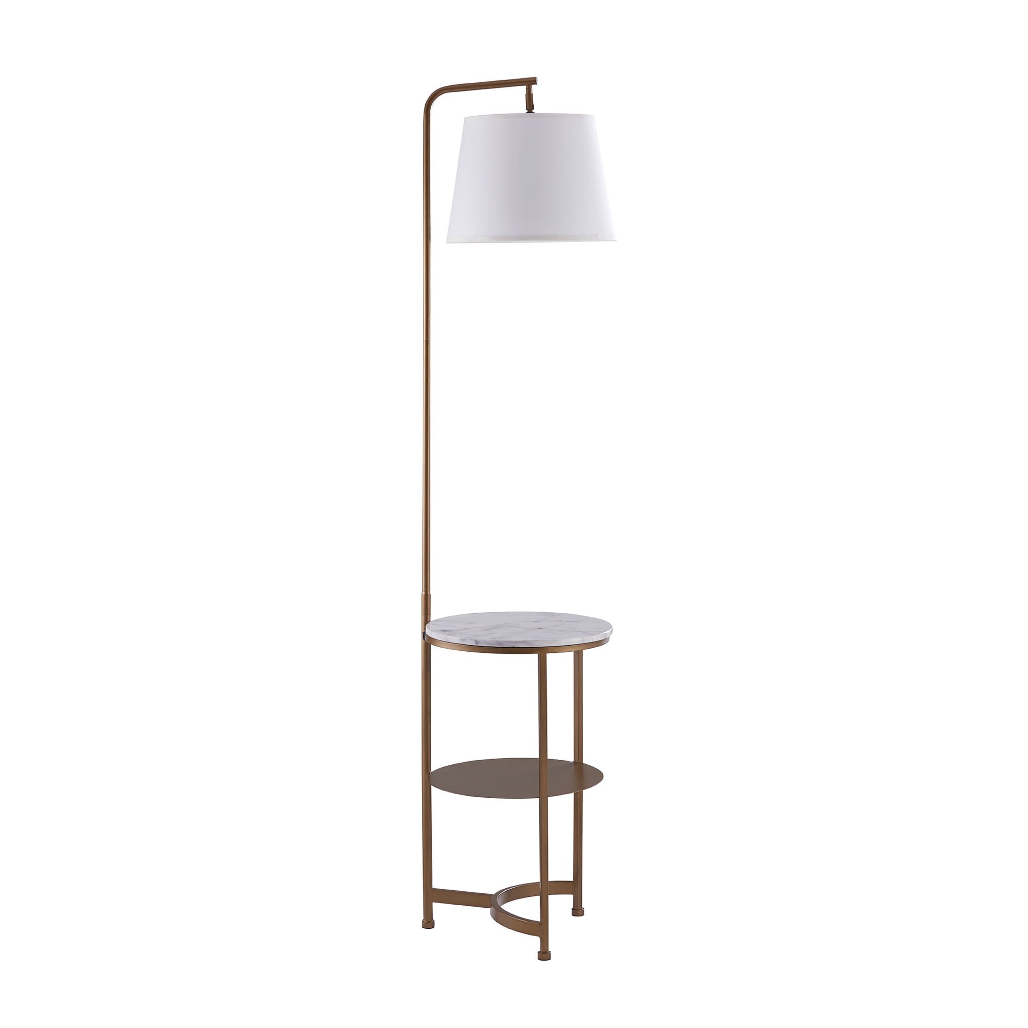 Teamson Home Lilah Floor Lamp with Faux Marble Tray Table and Built-In USB Port. White/Brass