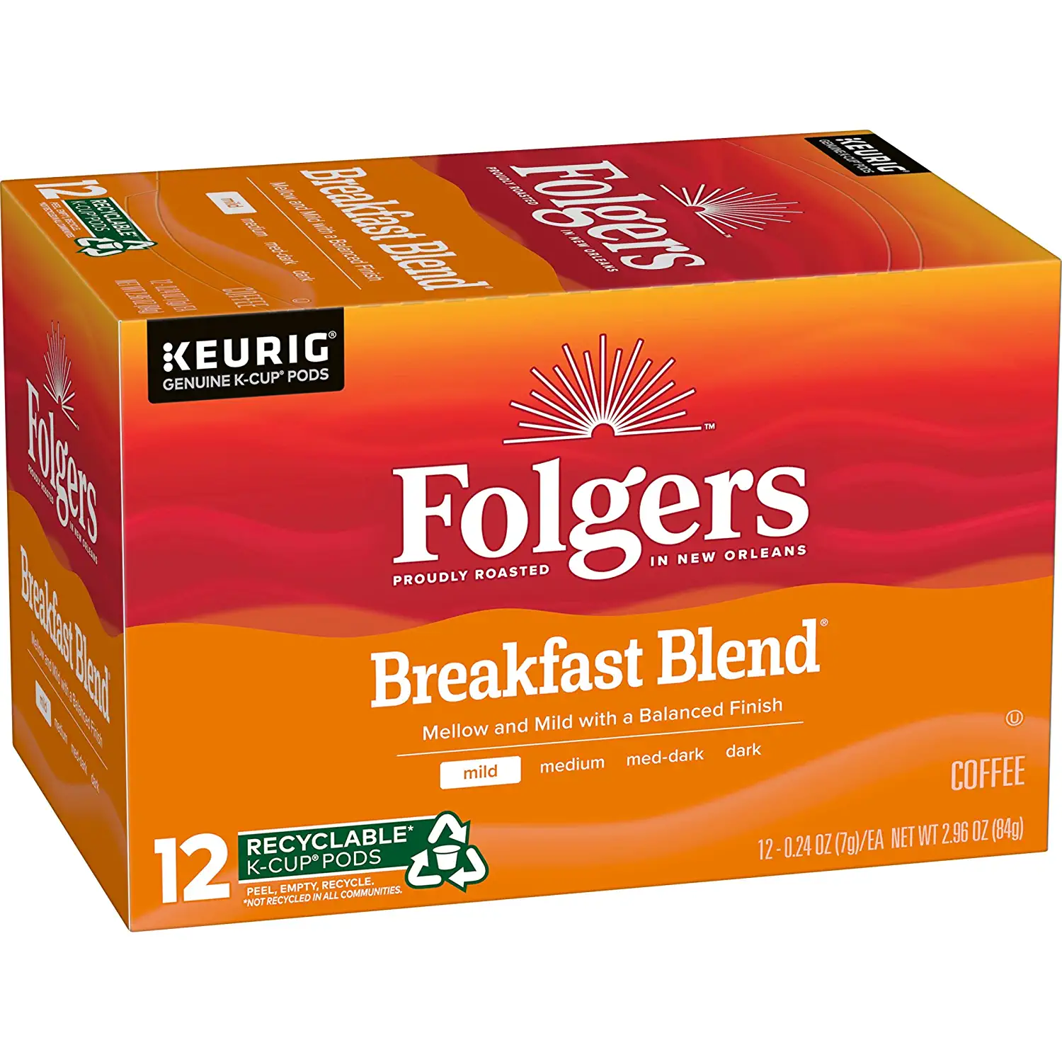 Folgers Breakfast Blend Mild Roast Coffee 72 Keurig K-Cup Pods