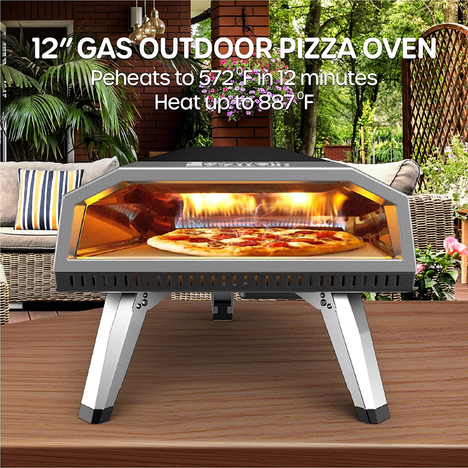 ECOWELL EPO120 Outdoor Oven-12 Gas. Propane Ovens for Outside with Pizza Stone/Peel/Cutter. Infrared Thermometer and Portable Waterproof Cover. Black