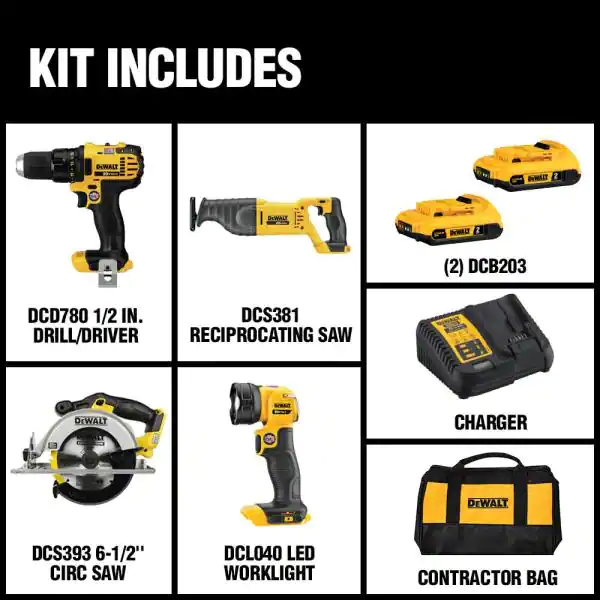 DEWALT DCK423D2 20-Volt MAX Cordless Combo Kit (4-Tool) with (2) 20-Volt 2.0Ah Batteries & Charger