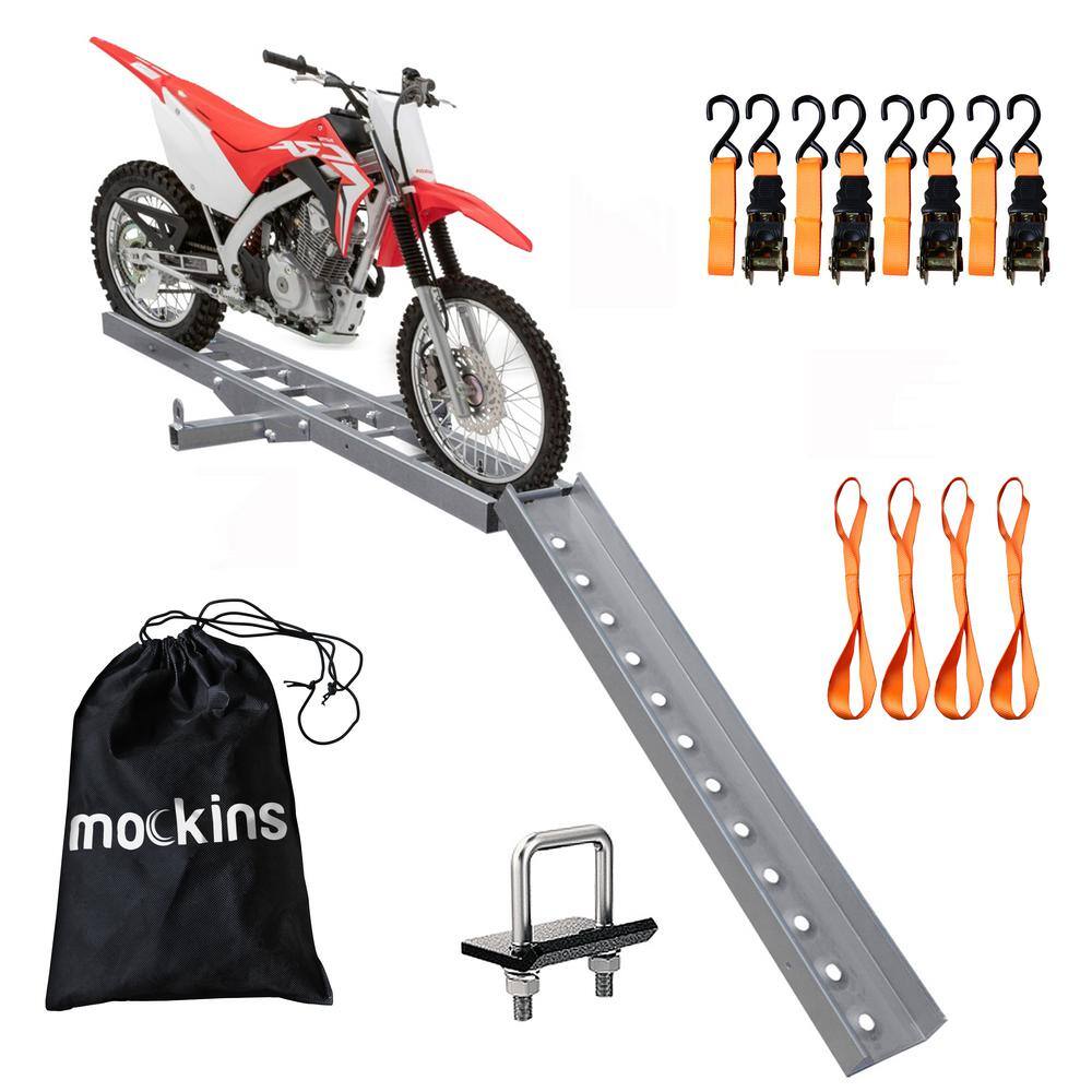 Mockins MA-40 500 lb Capacity Heavy-Duty Steel Hitch Mounted Dirt Bike Carrier- Includes Loading Ramp. Straps & Bonus Hitch Stabilizer