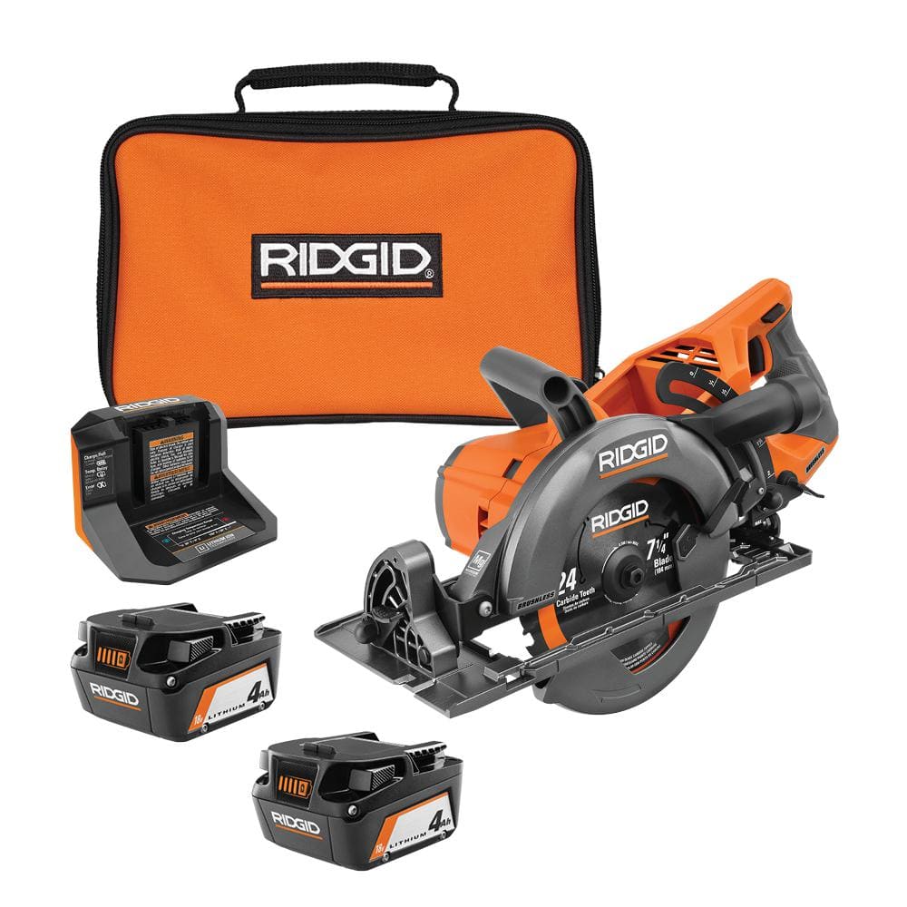 RIDGID R8658B-AC93044SBN Rear Handle Circular Saw 7-1/4″ 18V Cordless w/ 2-Battery + Charger + Bag