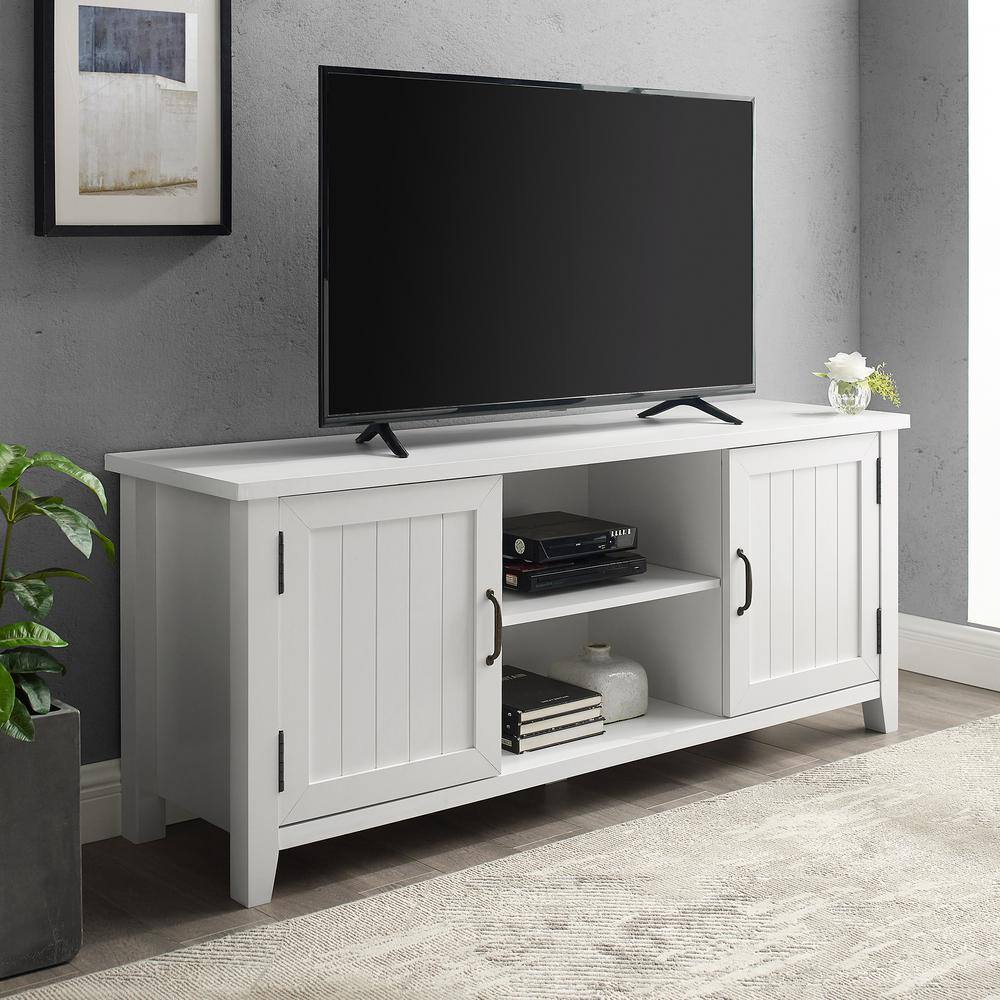 Walker Edison Furniture Company  58 in. White Wood TV Stand with Storage Doors (Max tv size 65 in.)