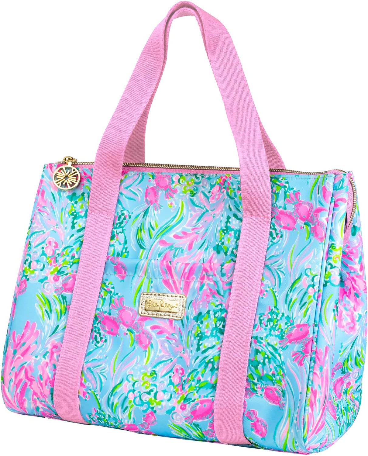 Lilly Pulitzer Thermal Insulated Lunch Cooler Large Capacity. Women-s Lunch Bag with Storage Pocket and Shoulder Straps. Best Fishes