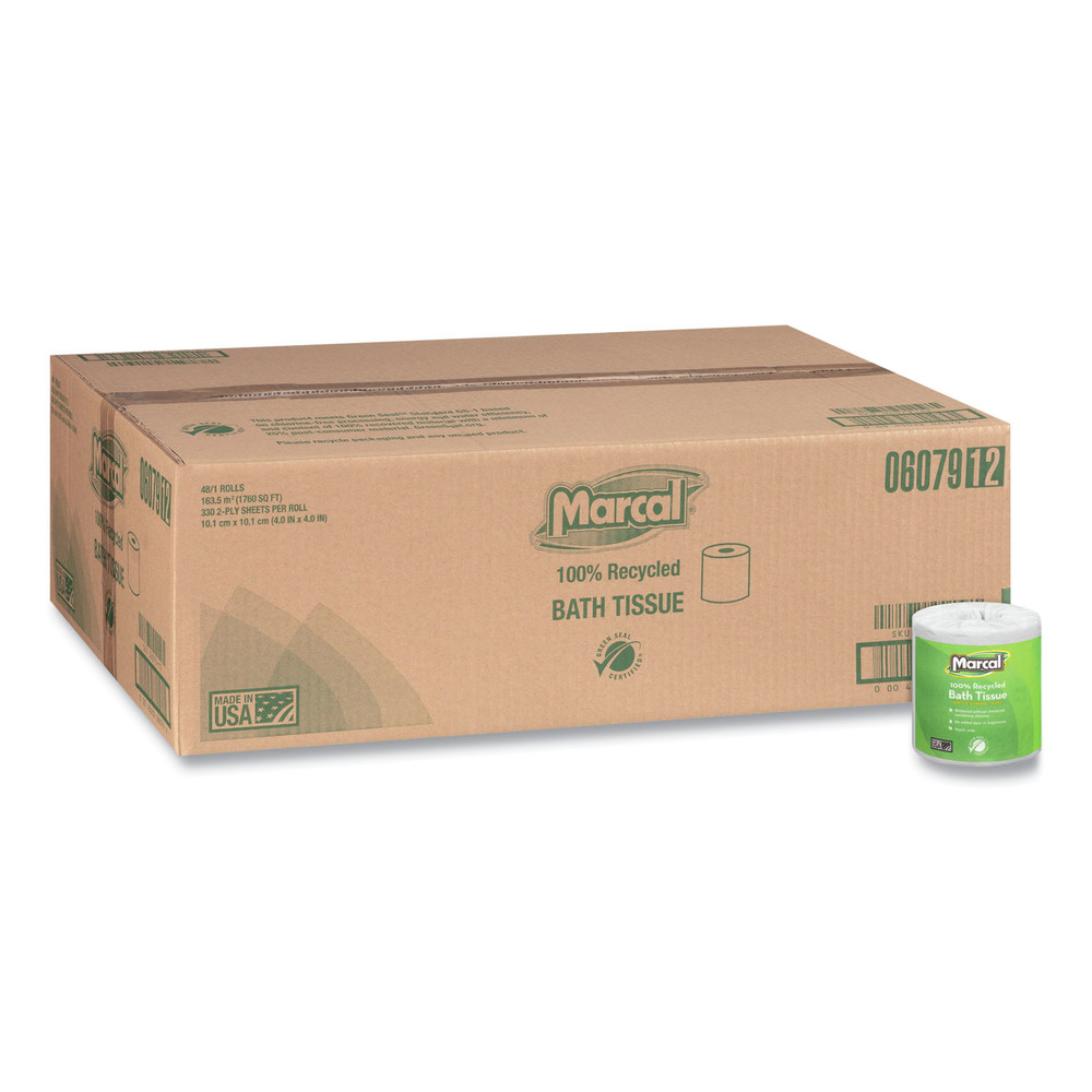 Marcal 100% Recycled Two-Ply Toilet Paper. Septic Safe. White. 330 Sheets/Roll. 48 Rolls/Carton -MRC6079