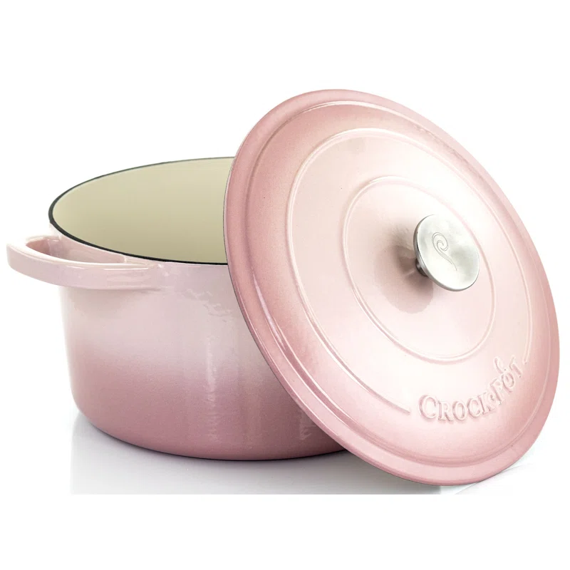 Crock-Pot Artisan 7 qt. Round Cast Iron Nonstick Dutch Oven in Blush Pink with Lid