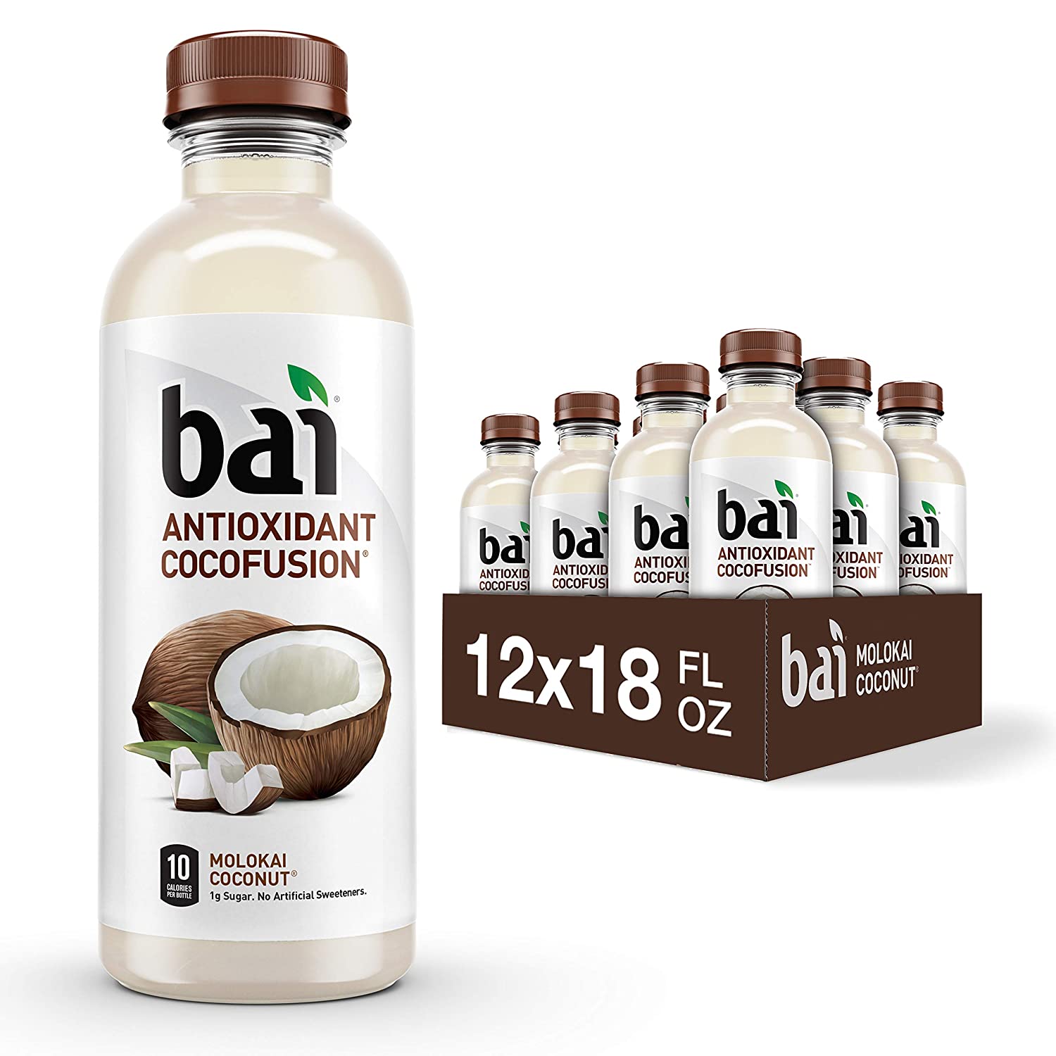 Bai Coconut Flavored Water. Molokai Coconut. Antioxidant Infused Drinks. 18 Fluid Ounce Bottles. (Pack of 12)