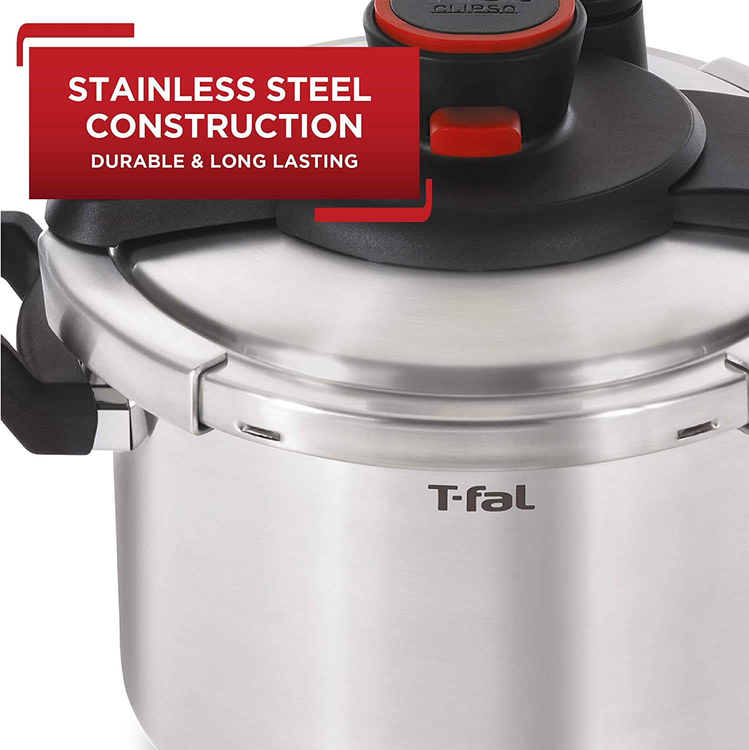 T-fal P45009 Clipso Stainless Steel Dishwasher Safe PTFE PFOA and Cadmium Free 12-PSI Pressure Cooker Cookware. 8-Quart. Silver