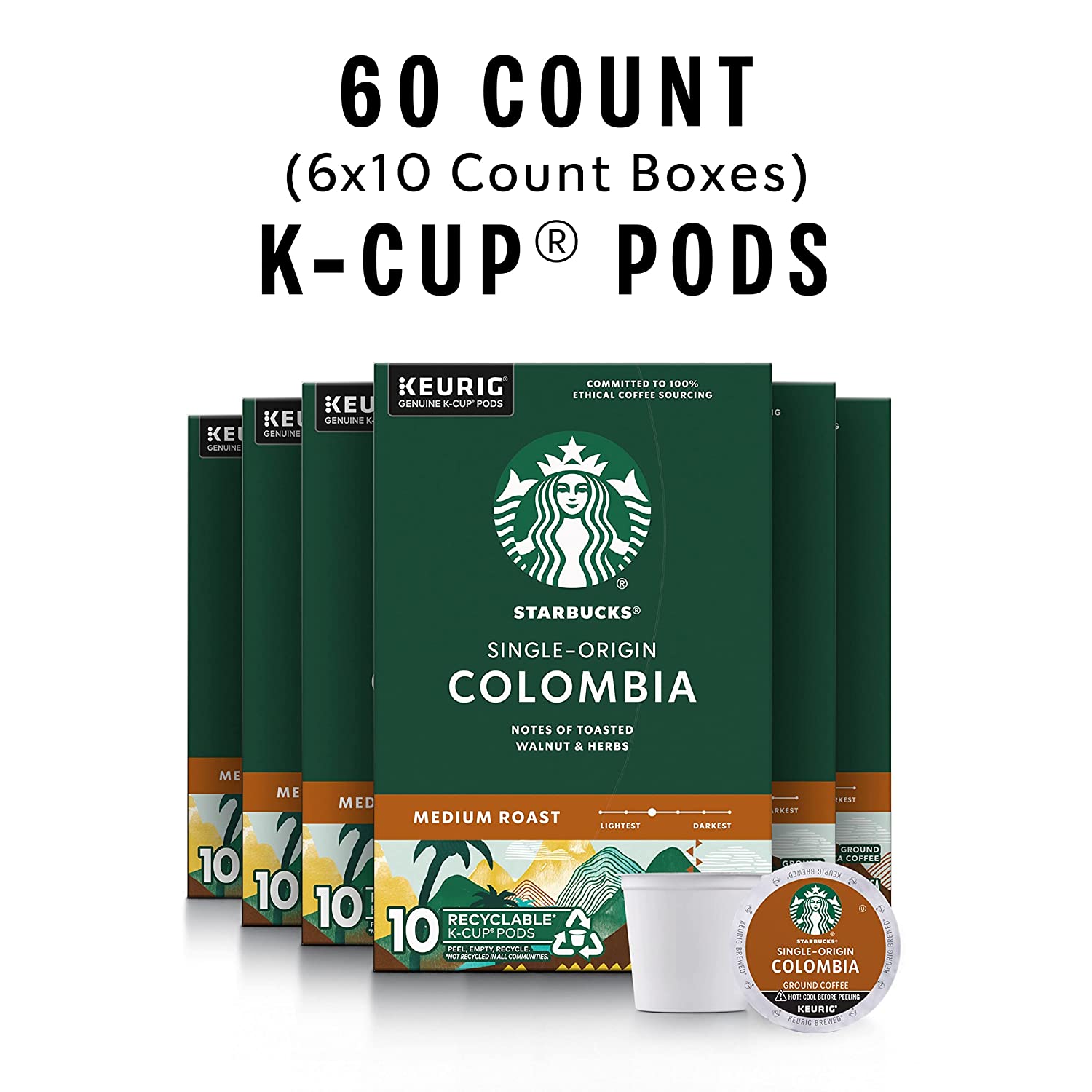 Starbucks Medium Roast K-Cup Coffee Pods. Colombia for Keurig Brewers. 6 boxes (60 pods total)