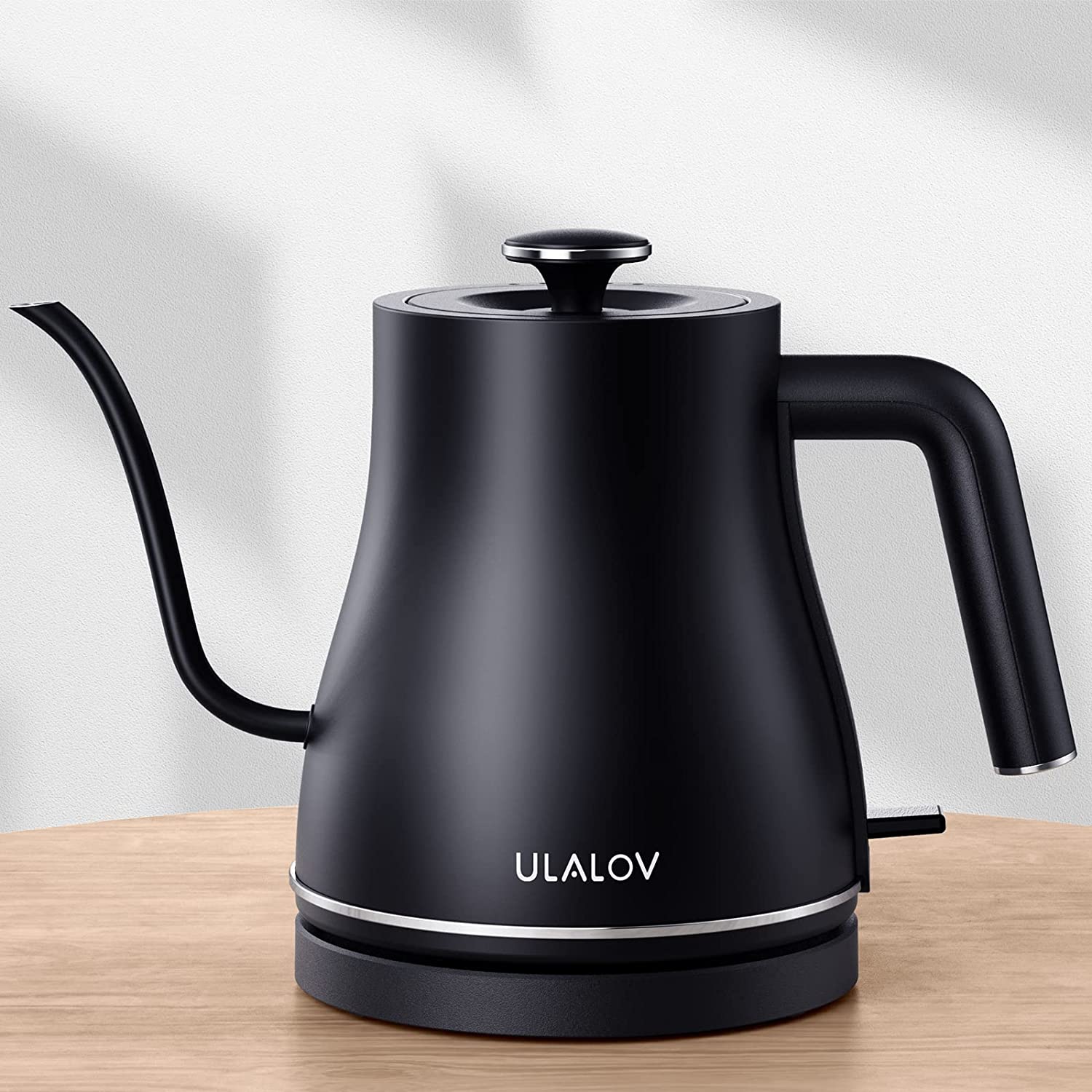 Ulalov Electric Gooseneck Kettle Ultra Fast Boiling Hot Water Kettle 100% Stainless Steel for Pour-over Coffee & Tea. Leak-Proof Design. Auto Shutoff Anti-dry Protection. 1200W-0.8L. Matte Black