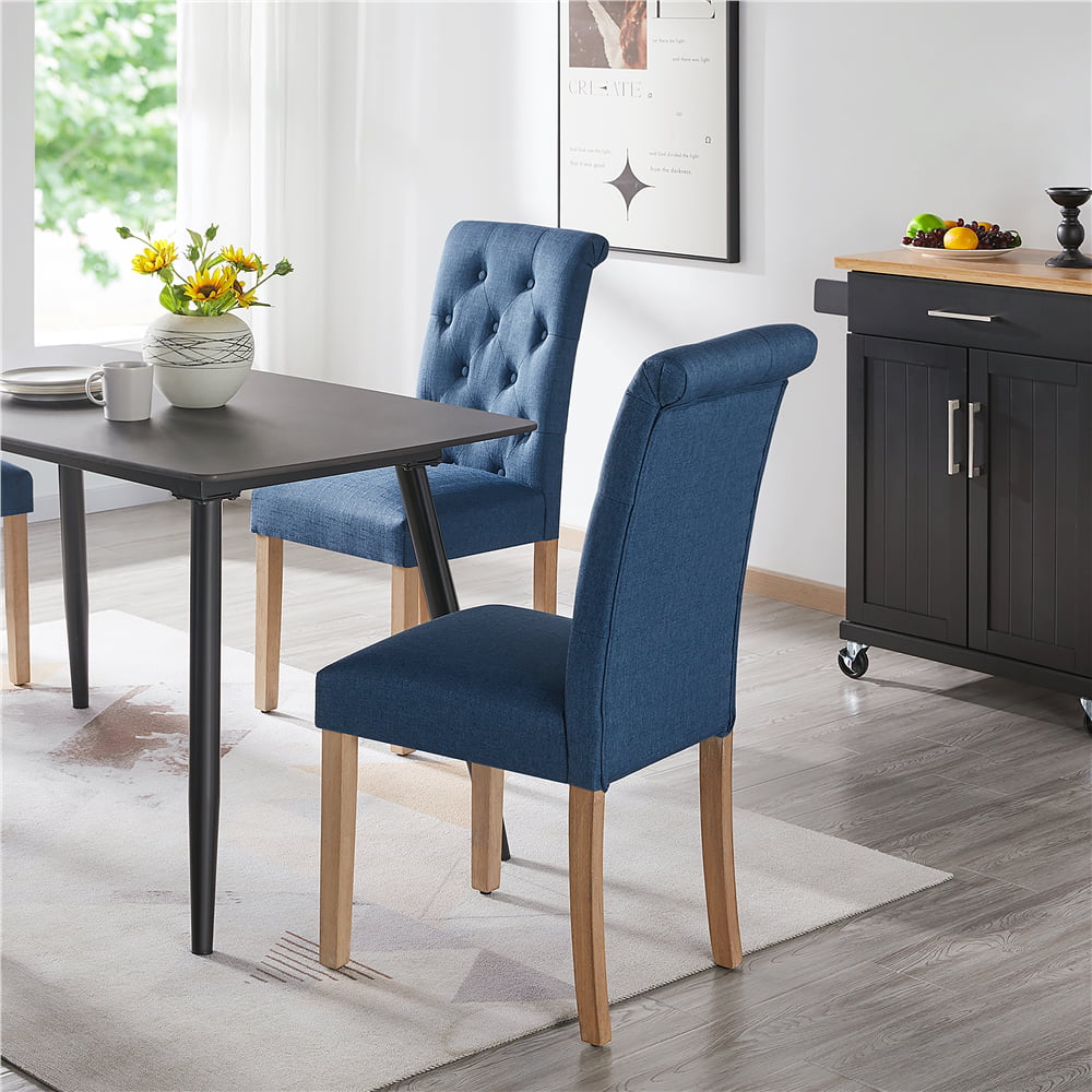 Alden Design 2pcs Upholstered Parson Dining Chair High Back. Blue