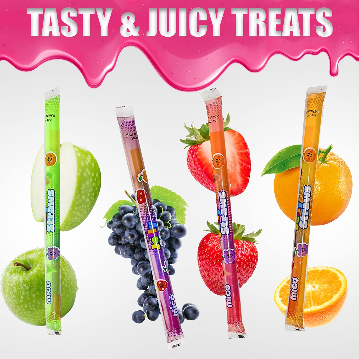 Fusion Select Jelly Straw Jelly Noodle Tik Tok Challenge Assorted Flavors. Strawberry. Orange. Pineapple. Grape 60Pcs Asmr Challenge (Jar - 60 Pcs)