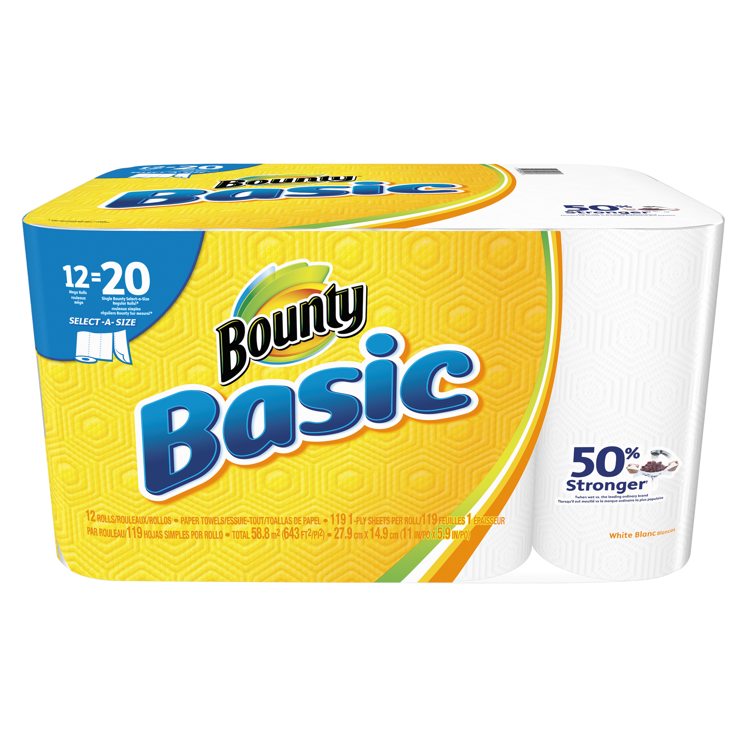 Bounty Basic Select-a-Size Paper Towels. 5 9/10 x 11. 1-Ply. 119/Roll. 12/Carton